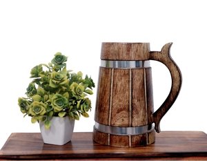 Mug à bière en bois de chêne artisanal TIMELESS CRAFT, souvenir écologique, rétro, brun, vintage, bar, nouveau style chinois, cadeau d'affaires - Product Image 3