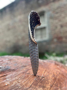 High Quality Handmade Bushcraft Hunting Knife Stag Antler Handle Hammer Finish Damascus Steel <b>Drop</b> Point Wholesale USA Europe - Product Image 2