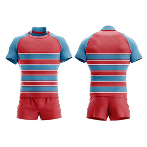 Set Jersey Rugby Pria Custom MRI, Warna Merah Hitam, Cetak Sublimasi, Lengan Pendek, Bahan Anti Lembap, Fit Atletis - Product Image 5