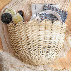 2026 OEM Scallop Design Rattan Wall <b>Basket</b> Decor & <b>Wicker</b> Wall Storage Woven Organizer Hamper Rattan Wholesale Vietnam Factory - Product Image 4