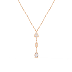 14K Rose Gold Diamond Jewellery Lariat <b>Necklace</b> Featuring Pear Emerald Oval Cut Lab Grown Diamond Dainty Chain Drop Jewellry - Product Image 3