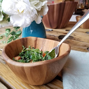 ชามสลัดไม้อะคาเซียชามไม้ขนาดใหญ่พร้อมที่คีบสำหรับเสิร์ฟอาหารเหมาะสำหรับโต๊ะอาหาร - Product Image 2