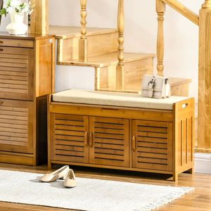 Brown Shoe Bench with Storage Cabinets Practical Shoe Rack with Hidden Storage Space - Product Image 1