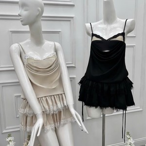 Vestido Mini de Mujer Estilo Coreano con Cuello Drapeado, Manga Acampanada, Corte en A, Ribete de Encaje, Transpirable, 100% Algodón, Tela de Pana, para Fiesta - Product Image 1