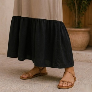 Vestido Midi sin Mangas con Cuello Redondo, de Fibra de Algodón, con Capas, Corte Holgado, Informal, para Verano, Color Sólido, Cintura Natural - Product Image 4