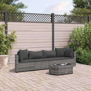 5-Piece Gray Poly <b>Rattan</b> Patio <b>Sofa</b> Set with <b>Cushions</b> Durable Outdoor Furniture - Product Image 1