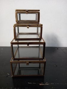 Square Glass Jewelry <b>Box</b> with Bronze Frame Storage Case for Rings Necklace <b>Vanity</b> Desk Use - Product Image 6