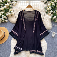 Blusas Vintage de Manga Larga para Mujer, Camisas Bordadas Sólidas, Tops Elegantes para Mujer, Ropa al por Mayor