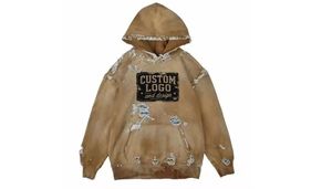 Sweat-shirt à capuche surdimensionné avec logo personnalisé, en coton tricoté pour homme, imprimé effet vieilli, poche avant, sweat-shirt pour homme - Product Image 6