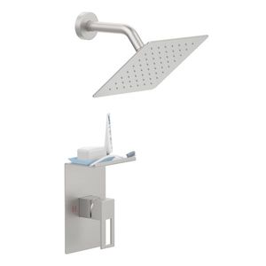 Set Doccia a Pioggia Rettangolare da 8 Pollici con Soffione Singolo, Rubinetto e Kit Decorativo con Portaoggetti - Modello C - Product Image 1