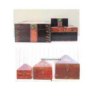 Boîte de rangement décorative en bois peinte à la main modèle 1 - Product Image 5