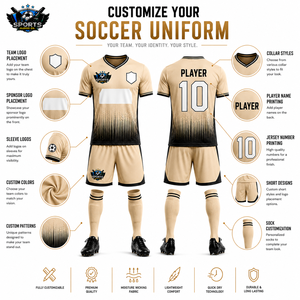 Uniforme de Fútbol Personalizable con Estampado, Pantalones Cortos de Poliéster 100%, Color Beige Premium, Manga Corta para Entrenamiento, Personalizado - Product Image 6