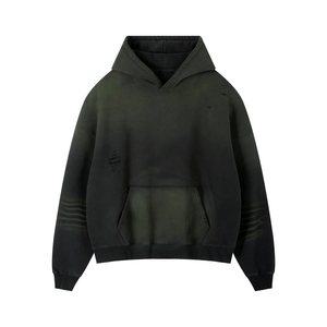 Sweat-shirt à capuche décontracté pour homme en coton molletonné uni, style vintage, épaules tombantes, effet délavé soleil - Product Image 4