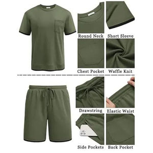 Conjunto de Camiseta y Pantalones Cortos de Algodón con Tejido Waffle Premium, Atuendo Casual de Verano, Proveedor de Marca Privada, Camiseta Transpirable de Tejido Waffle para Hombre - Product Image 1