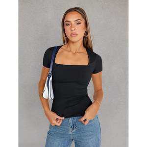 Queen Women's FOXA Camisetas de entrenamiento de doble forro Casual Slim Fit Ropa de verano con manga corta Cuello cuadrado Vestidos Casuales - Product Image 5