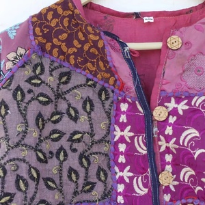 Women <b>Quilted</b> Chiffon Patchwork Jacket Vintage Colorful Embroidery Outerwear Loose Fit Boho Relaxed Coat Windproof Eco-Friendly - Product Image 6