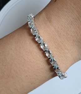 Bracelet chaîne tennis en argent sterling 925 avec aquamarine ovale 6x4mm sertie griffes, élégant cadeau pierre de naissance bleue pour anniversaire - Product Image 2