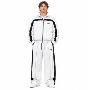 Sweat-shirt oversize à col montant avec panneau contrastant personnalisé, sweat à capuche zippé intégral, pantalon de survêtement large en molleton épais, ensembles décontractés - Product Image 1