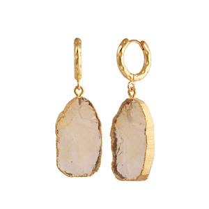 Natural Citrine Rough Hoop Earring Gold Plated - <b>Raw</b> <b>Crystal</b> Boho Dangle Earrings Handmade Jewelry - Product Image 4