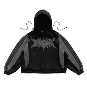 เสื้อผ้าเด็กคุณภาพพรีเมียม สไตล์สตรีทแวร์ทรงหลวม ผ้าฟลีซคอตตอนหนา 540 GSM สองสี แต่งลายปักแบบดิสเทรส - Product Image 1