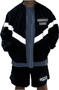 Ensemble deux pièces personnalisé avec logo imprimé réfléchissant, survêtement unisexe en nylon, coupe-vent, ensemble court, survêtement de course en plein air, sweat à capuche zippé - Product Image 2