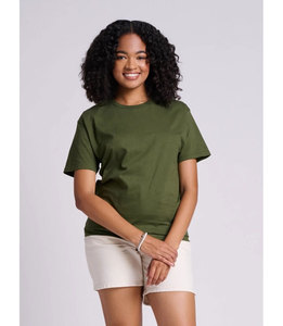 Camiseta Unisex Verde Oliva de Manga Corta, Corte Regular, Algodón Jersey, Cuello Redondo, Diseño Liso Informal - Product Image 1