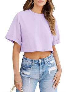 Crop <b>Top</b> T Shirt Women Slim Fit Short Sleeve Cotton Breathable Jersey Fabric Spring Summer Wear High Quality Custom <b>Tops</b> - Product Image 6