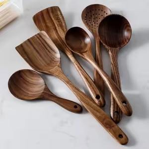 Cuillère de service multifonctionnelle en bois naturel, outil de cuisine pour remuer, mélanger le riz, le curry, la soupe, la salade, pour la consommation à table - Product Image 1