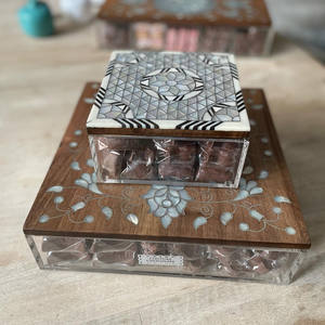 Caja de postre con incrustaciones de perlas madre de madera acrílica con forma de Escudero personalizada para boda, elegante cubierta de almacenamiento de Chocolate dulce para - Product Image 3