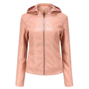 Élégant rose élégant à capuche Moto cuir veste pour femmes polyvalent respirant imperméable fermeture à glissière Durable Sherpa doublure - Product Image 5