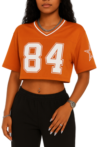 Maillot de football américain rétro élégant à col en V DS-84, taille plus, manches papillon, 100% polyester, anti-UV - Product Image 3