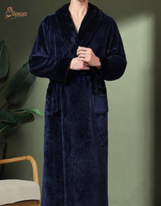 Robe de nuit en flanelle douce et ample en tricot uni, grande taille, automne/hiver, pour hommes et femmes - Product Image 6