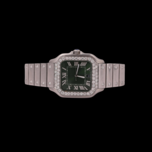 Premium925 Sterling Silver <b>Square</b> Case With Green Dial Auto Date Features Certified Moissanite Diamond Wristwatch <b>for</b> <b>Man's</b> - Product Image 1