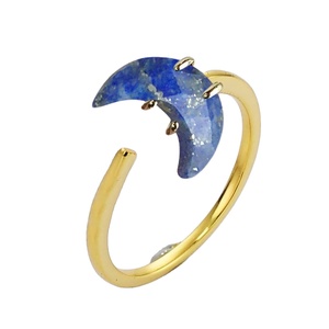 Crescent <b>Moon</b> Lapis Gemstone <b>Ring</b> Gold Plated – Faceted Statement Wholesale <b>Ring</b> - Product Image 1