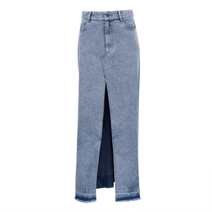 Falda vaquera azul elegante de cintura alta con abertura, estilo urbano, casual, larga y recta para mujer, de secado rápido, con patrón 3D, tipo lápiz. - Product Image 2