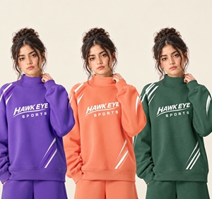 Sweat-shirt personnalisé en coton épais, col montant, brodé, en molleton doux, coupe oversize - Product Image 1