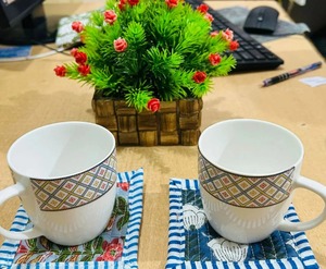 Ensemble de dessous-de-verre réversibles en coton matelassé faits à la main, motif floral imprimé, tapis de tasse coloré style bohème, décoration de table pour thé et café - Product Image 5