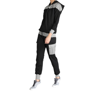 Women's Color Blocking Tracksuit Full <b>Zip</b> <b>Hooded</b> Jacket With Cargo Pants Casual Autumn Wear Breathable Polyester Cotton Set - Product Image 4