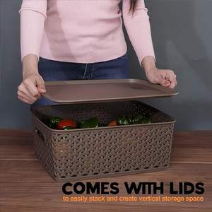 Cestas Rectangulares de Plástico Royal Basket, Paquete Mediano de 2 con Tapas, para Ropa, Juguetes, Armario, Hogar, Sala de Estar, Color MARRÓN OSCURO - Product Image 5