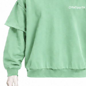 Mint Green Double Layer Hoodie Oversized Short Sleeve Overlay Long Sleeve Pullover <b>Vintage</b> Streetwear Casual Hooded <b>Sweatshirt</b> - Product Image 5