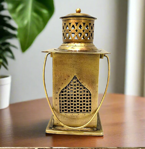 Vintage black finish lantern on a floral curved metal stand with fairy light glow, available at wholesale prices. - Product Image 3