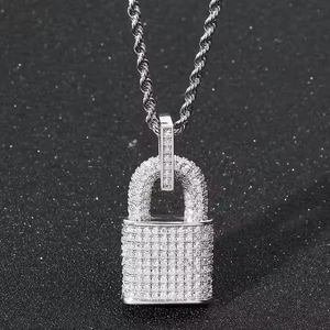 Luxury Moissanite <b>Padlock</b> Pendant 925 Silver Round Brilliant Cut Channel Setting Unisex Everyday Wear Themed Pendants - Product Image 3