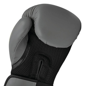 Gants d'entraînement de boxe professionnels en cuir véritable, respirants, avec fermeture Velcro, équipement de sparring pour adultes, gris et noir - Product Image 4