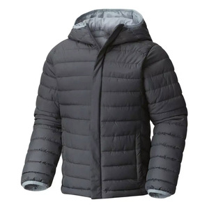 Chaqueta Acolchada con Capucha Negra para Hombre, Cortavientos, Informal, de Invierno, con Cierre de Cremallera, Relleno de Poliéster, Cuello Alto, Corte Regular - Product Image 2
