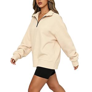 Trendy Queen Womens Oversized Half Zip Pullover <b>Hoodie</b> Casual <b>Summer</b> Fashion Outfit Lined Eco-Friendly Breathable - Product Image 3