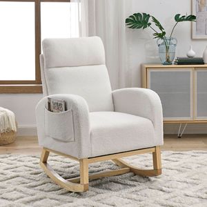 Sillón Mecedora Moderno Welike D0100HXUJET de 27.6 Pulgadas con Respaldo Alto y Reposabrazos, Color Blanco Teddy (Marfil), Dos Bolsillos Laterales, para Sala de Estar - Product Image 4