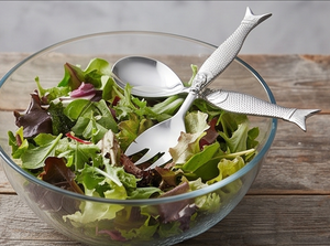 Juego de servidores de ensalada con forma de pez, cuchara y tenedor de acero inoxidable, aptos para lavavajillas, cubiertos novedosos para uso en catering - Product Image 4