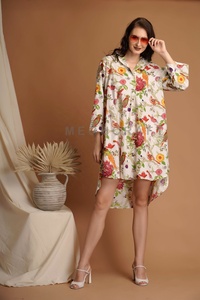 Robe chemise décontractée pour femmes, en coton floral d'été, pour les vacances à la plage, silhouette ample, grande taille, respirante, écologique - Product Image 3
