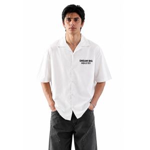 T-shirts à manches courtes pour hommes, coupe classique, blanc, col à capuche, 100% coton, 240g, streetwear décontracté, logo imprimé, boutons, vente en gros - Product Image 1