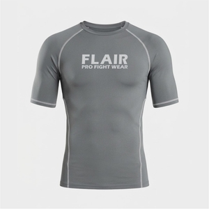 Flair <b>Men's</b> Gray Short Sleeve Compression T-Shirt Slim Fit Quick Dry Sporty O-Neck <b>Base</b> <b>Layer</b> - Product Image 2
